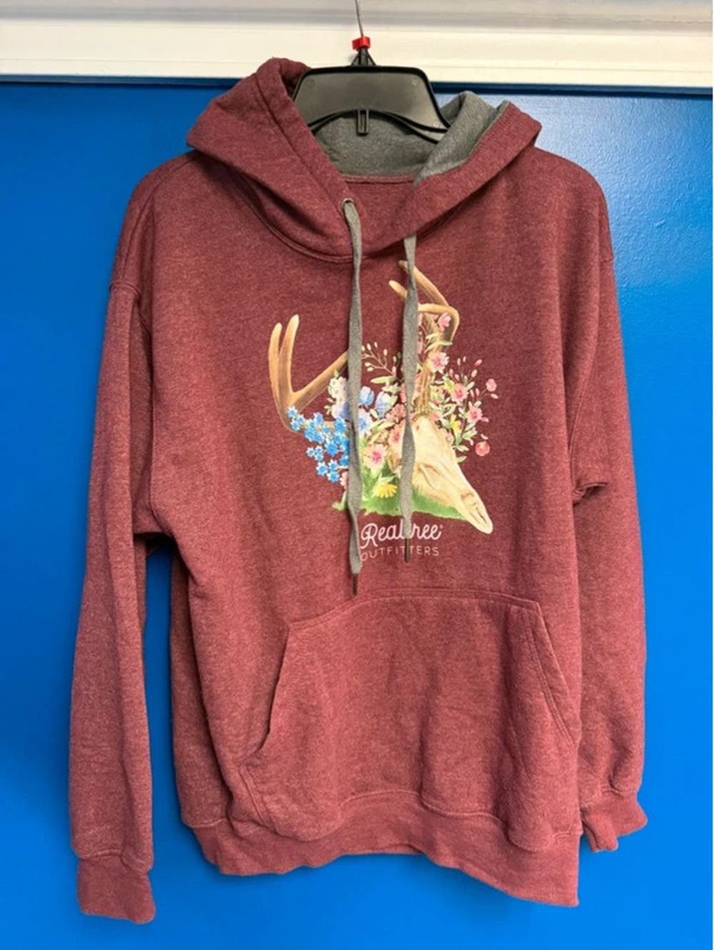 Realtree Outfitters Floral Deer Skull Hoodie Heather Maroon Size M